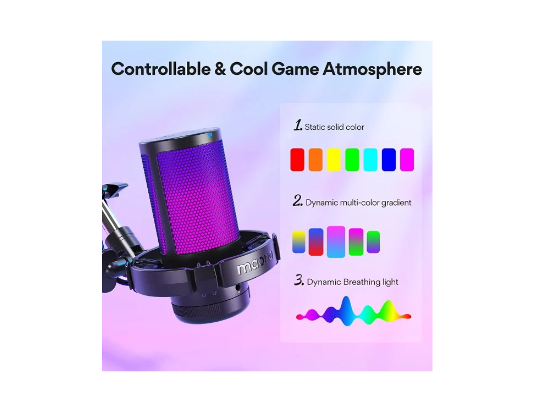 Maonocaster Condenser USB Gaming RGB Microphone With Boom Arm for Streaming – Black Maonocaster Condenser USB Gaming RGB Microphone With Boom Arm for Streaming – Black